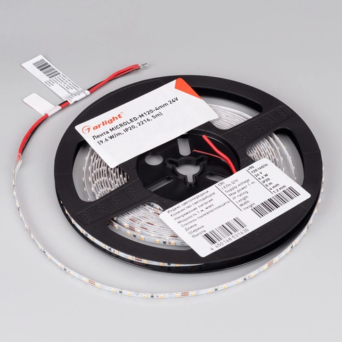 Лента светодиодная MICROLED-M120-4mm 24V Warm2700 (9.6 W/m, IP20, 2216, 5m) (Arlight, 9.6 Вт/м, IP20)