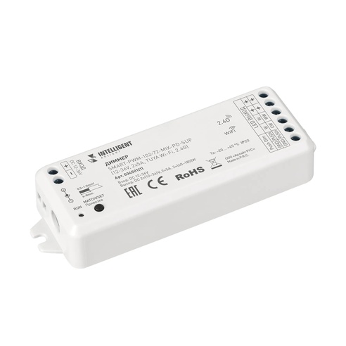 INTELLIGENT ARLIGHT Диммер SMART-PWM-102-72-MIX-PD-SUF (12-36V, 2x5A, TUYA Wi-Fi, 2.4G) (IARL, IP20 Пластик, 5 лет)