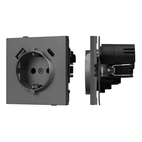 Механизм розетки с USB зарядкой SCT-TENDO-MUAC-SFPL-GR (230V, 16A) (Arlight, -)