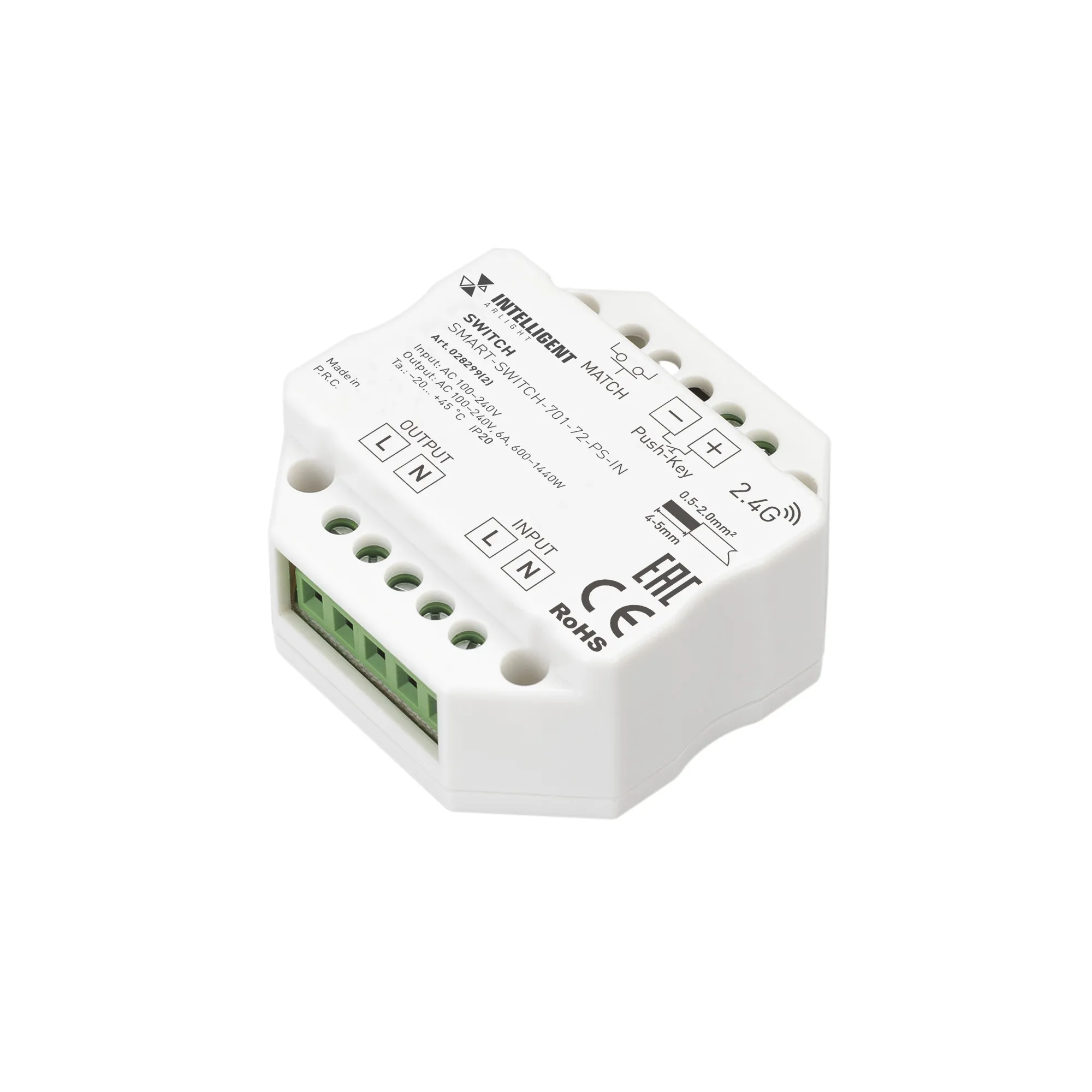 INTELLIGENT ARLIGHT Релейный модуль SMART-SWITCH-701-72-PS-IN  (230V, 1x6A, 2.4G) (IARL, IP20 Пластик, 5 лет) - изображение товара