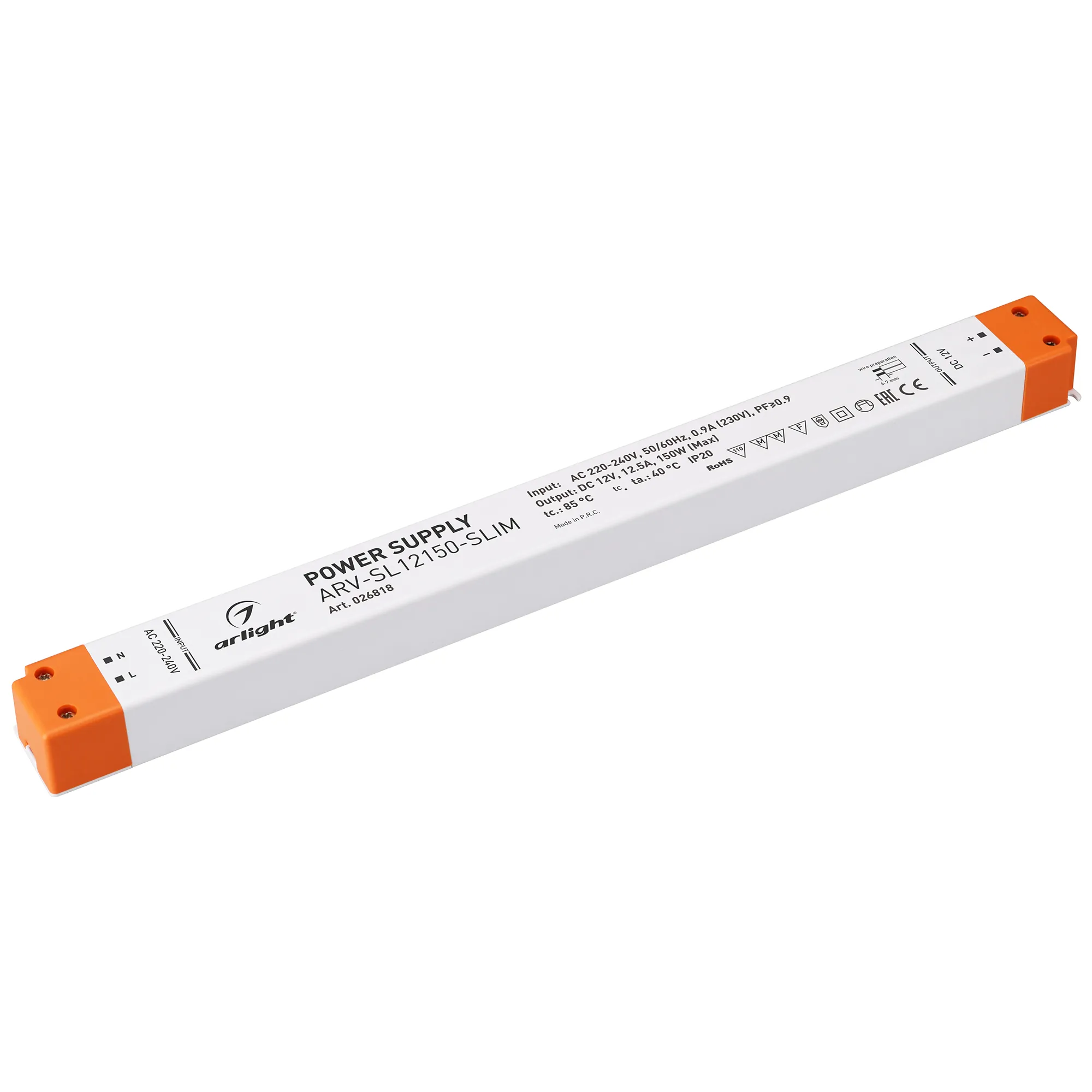 Блок питания ARV-SL12150-SLIM (12V, 12.5A, 150W, PFC) (Arlight, IP20 Пластик, 3 года) - изображение товара