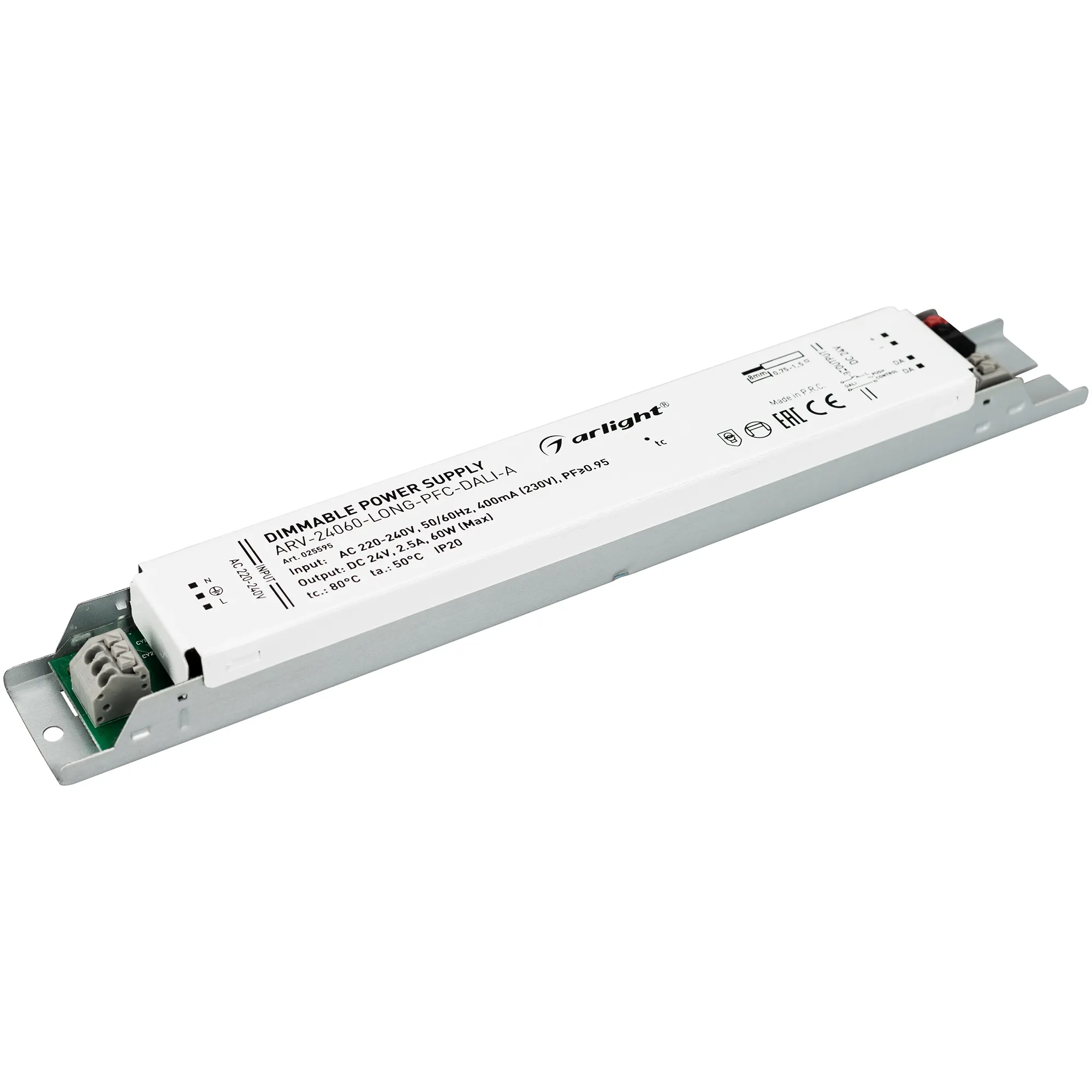 Блок питания ARV-24060-LONG-PFC-DALI-A (24V, 2.5A, 60W) (Arlight, IP20 Металл, 5 лет) - изображение товара